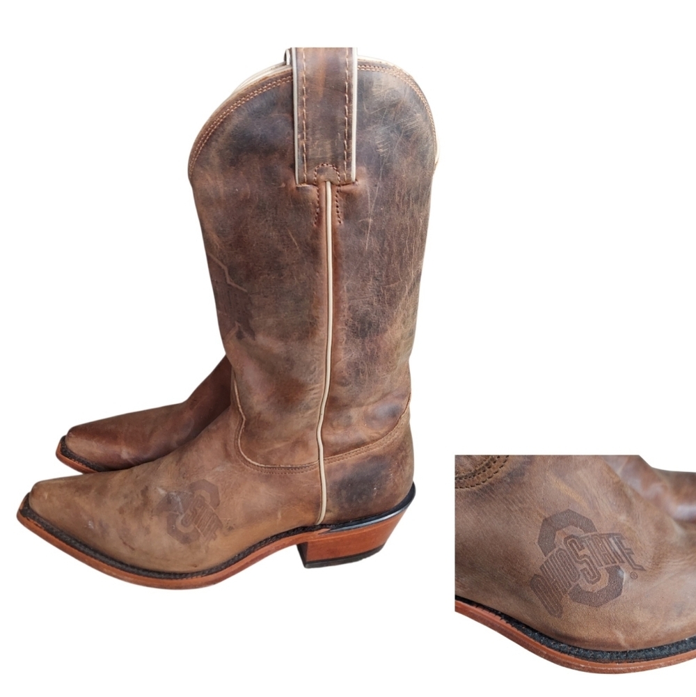 Nocona Osu Ohio State University Cowgirl Boots Snip Toe Distressed Brown Leather
